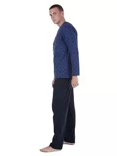 Оригинальная пижама (лонгслив с узором и штаны) темно-синего цвета BUGATTI RT056044/4008